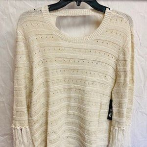Nic & Zoe Cream Fringe Sweater Size Large